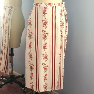 Forever 21 Floral Wrap Skirt, Large, Red & White Stripes w/ Floral